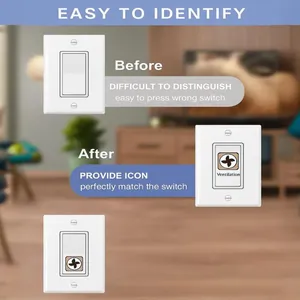 Clear before and after comparison of ventilation icon label on a white light switch