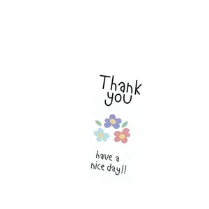Λεπτομερής άποψη αυτοκόλλητου 'Thank You' με πολύχρωμα και όμορφα σχέδια λουλουδιών.