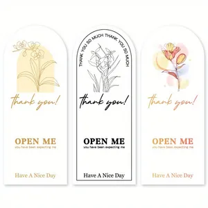 Floral print arched sealing stickers with thank you and open me text for gift boxes