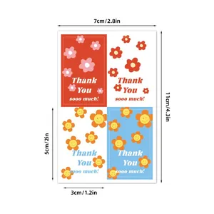 Size detail chart for cartoon floral Thank You stickers with colorful flower designs