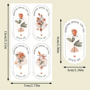 Detailed view of elegant floral sealing stickers showing dimensions 13x7cm and 6x3cm.