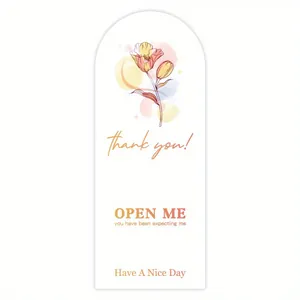 Floral arched gift seal sticker with Thank You and Open Me text for gift box packaging