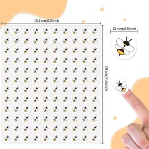 Especificaciones detalladas de tamaño para el pliego de 120 mini pegatinas abeja
