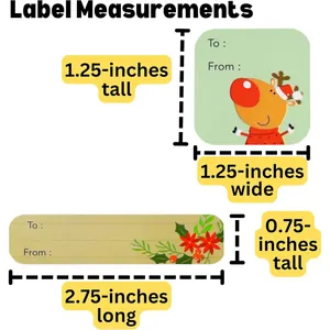 Christmas gift labels with measurement details for reindeer and floral designs