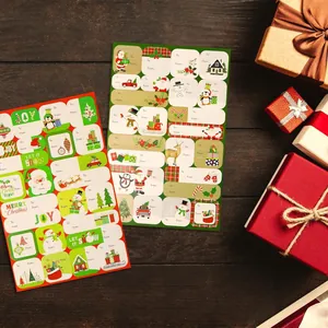 Christmas To/From gift label stickers with festive holiday patterns on a wood background