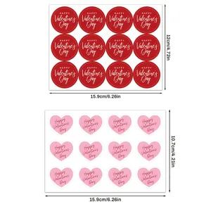 Detailed view of red circular and pink heart-shaped Valentine's Day sealing stickers info