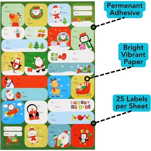 Christmas gift name tags with 25 labels per sheet featuring Santa and reindeer designs