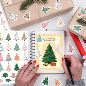 Set of diverse Christmas tree stickers for festive gift wrapping and journal decoration