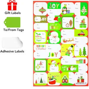 Assorted Christmas gift labels set with To/From tags and festive holiday sticker patterns