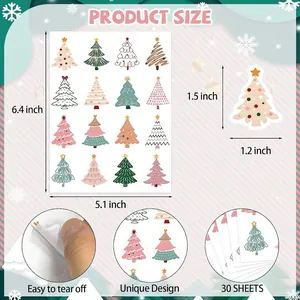Detailed size specifications for Christmas tree sticker sheets with 30 sheets included