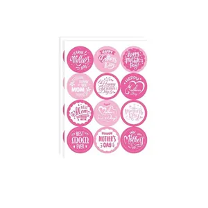 Various pink round Mother's Day gift packaging stickers with heartfelt messages