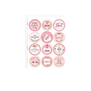 Set of 12 floral Mother's Day circular adhesive stickers for gift sealing
