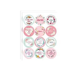Close-up view of 12 floral Mother's Day stickers featuring various I Love You Mom designs