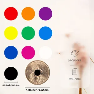 Detail view of 0.25 inch diameter writable color dot stickers in 10 vibrant colors