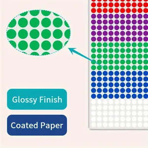 Detail showing glossy finish and texture of multi-colored round dot stickers