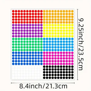 Macro shot showing dimensions of multi-color circular dot labels for organization