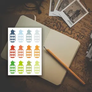 Detail of 12 colorful water tracking stickers for planner or journal organization.