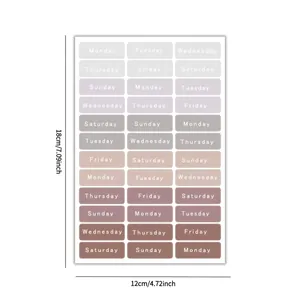 Abmessungen von 36 neutralen, minimalistischen Wochenplaner-Aufklebern für Scrapbooking