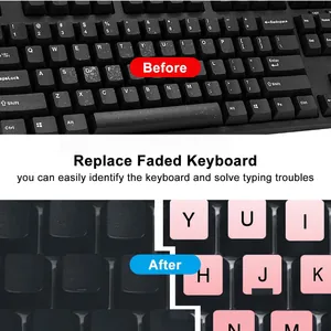 Detailed before and after comparison showing pink English keyboard letter stickers replacement