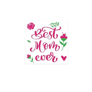 Mother's Day sticker label with pink Best Mom Ever text and floral heart patterns.