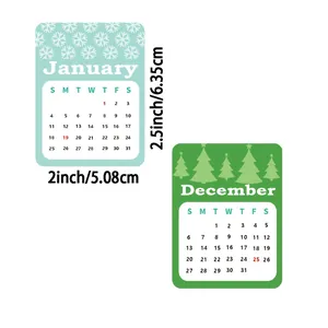 Detail view of monthly calendar stickers showing 2x2.5 inch dimensions for planners.