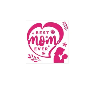 Detailed view of pink heart-shaped Mother's Day stickers with 'Best Mom Ever' text.