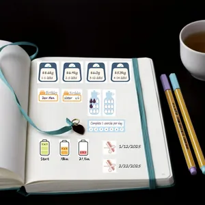 Detailed view of habit tracker and planner stickers used in a daily bullet journal