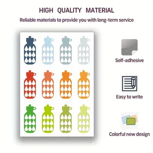 Detail of writable water intake tracker stickers with colorful bottle designs