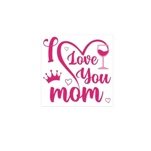 Close-up detail of a pink Mother's Day adhesive sticker featuring I Love You Mom text