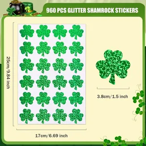 960 pegatinas de trébol con purpurina verde para la decoración del Día de San Patricio.