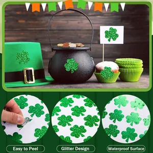 Pegatinas de trébol con purpurina para San Patricio, impermeables y fáciles de despegar