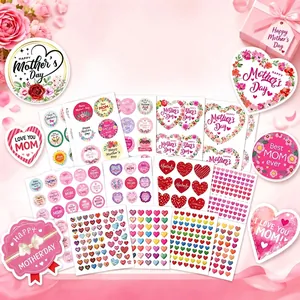 Happy Mother's Day Stickers Heart Floral Design Self Adhesive Labels For Gift Packaging Envelope Sealing DIY Decoration