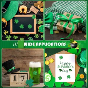 Pegatinas de trébol con purpurina para San Patricio en regalos, tarjetas y más.