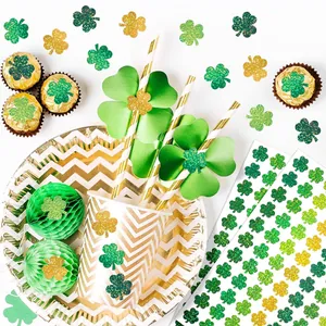 Pegatinas de trébol brillante verde y dorado para decoración de San Patricio
