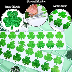 Detalles de pegatinas trébol verde impermeables con efecto láser para San Patricio