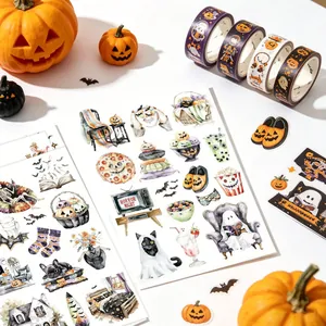 Set de stickers et rubans washi d'Halloween avec motifs de citrouilles et fantômes