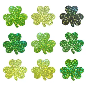 Pegatinas de trébol brillantes en varios tonos de verde para San Patricio