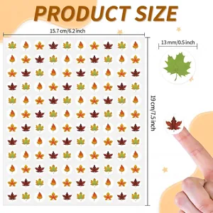 Detail view showing 1.3 cm maple leaf sticker diameter and 19x15.7 cm sheet size.
