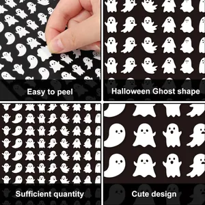 Vista detallada de pegatinas de fantasmas de Halloween con reverso autoadhesivo fácil de pelar