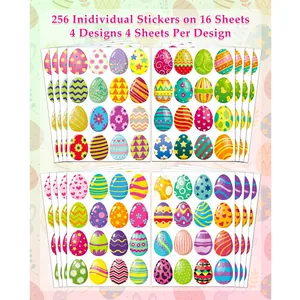 256 Easter egg stickers on 16 sheets for DIY gift decoration and scrapbooking