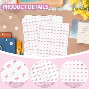 Detailweergave van roze strikstickers met waterdichte en gemakkelijk afpelbare kenmerken