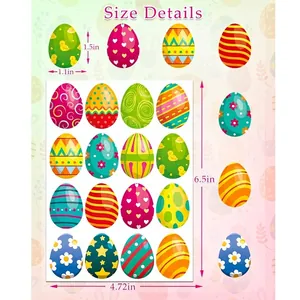 Detailed size guide for colorful Easter egg sticker sheet in inches (6.5 x 4.72in)