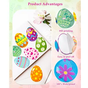 Colorful Easter egg stickers with floral patterns, waterproof and easy to peel for DIY