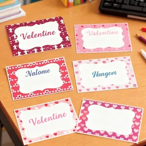 Set of Valentine's Day blank name labels with decorative heart and cupid borders