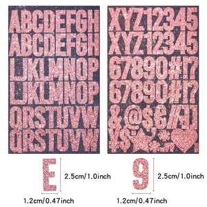 Detailed size guide for pink glitter alphabet and number sticker set