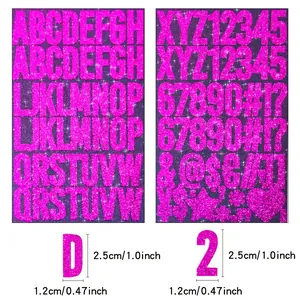 Detail view of 2.5cm pink glitter alphabet and number stickers for DIY crafts.