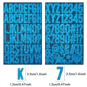 Blue glitter letter and number sticker set detail with 2.5cm height measurement