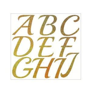 Detailed view of gold glitter alphabet stickers A-J for DIY gift cards and crafts