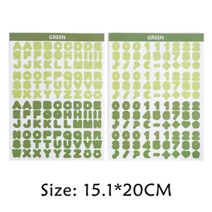 Detail view of green bubble alphabet and number waterproof stickers for DIY craft