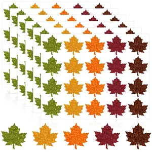 Detailed view of five colors glitter maple leaf stickers for autumn theme crafts